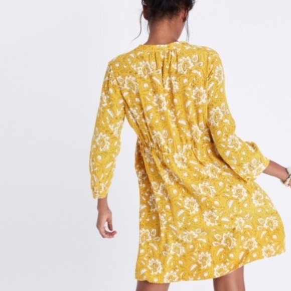 Madewell 100% Silk Boho Assam Floral Lace Up  3/4 Sleeve Dress XL - Picture 2 of 8